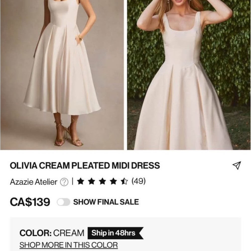 Azazie Olivia Cream Pleated Midi Dress